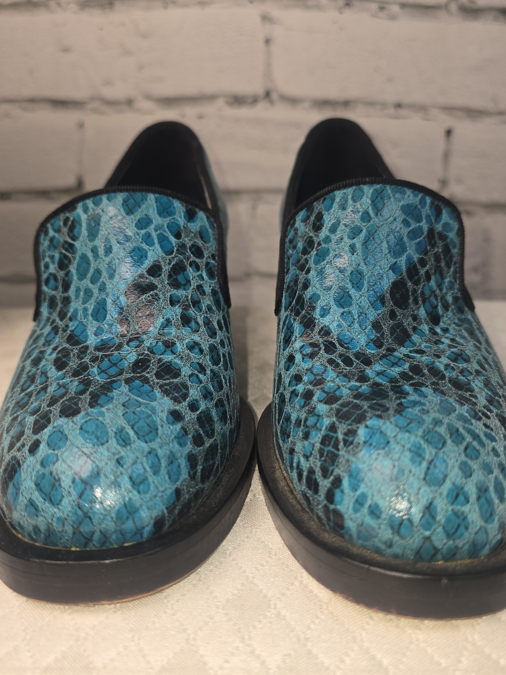 STELLA MCCARTNEY TURQUOISE BLUE LOAFERS SNAKESKIN BLOCK HEEL MADE IN ITALY 36 - Picture 6 of 11